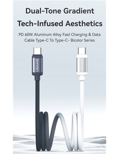 USAMS καλώδιο USB-C SJ756, 60W, 480Mbps, 1.2m, μαύρο/λευκό