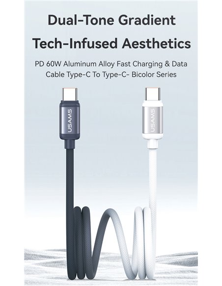 USAMS καλώδιο USB-C SJ756, 60W, 480Mbps, 1.2m, μαύρο/λευκό