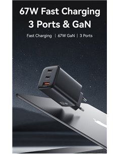 USAMS φορτιστής τοίχου CC265, USB & 2x USB-C, 67W, GaN, λευκός