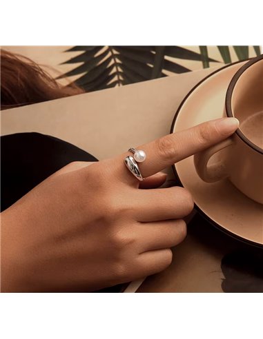 BAMOER δαχτυλίδι BSR662-E με πέρλα, ανοιγόμενο, ασήμι 925, ασημί