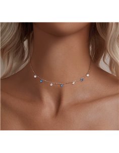 BAMOER κολιέ BSN428 με κυβική ζιρκόνια, ασήμι 925, ασημί/μπλε