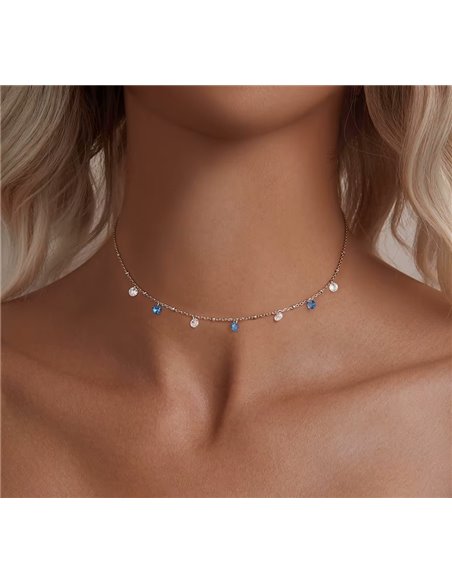 BAMOER κολιέ BSN428 με κυβική ζιρκόνια, ασήμι 925, ασημί/μπλε
