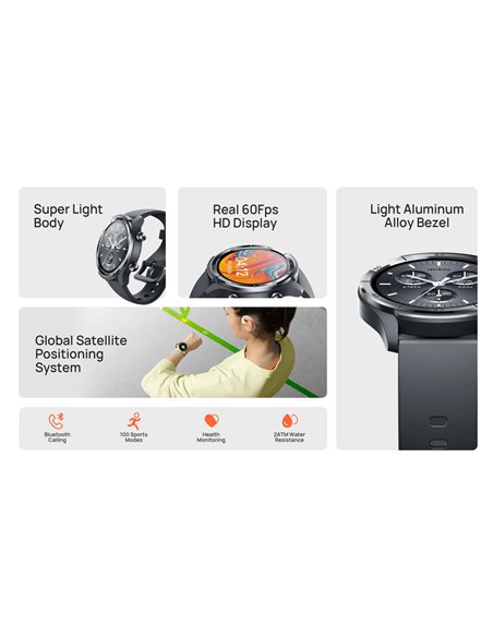 MIBRO smartwatch A3, heart rate, 1.39" IPS, GPS, 2 ATM, γκρι