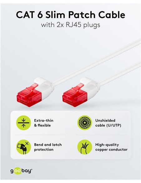 GOOBAY καλώδιο δικτύου 71549, CAT 6 U/UTP, slim, copper, 250MHz, 0.15m, λευκό