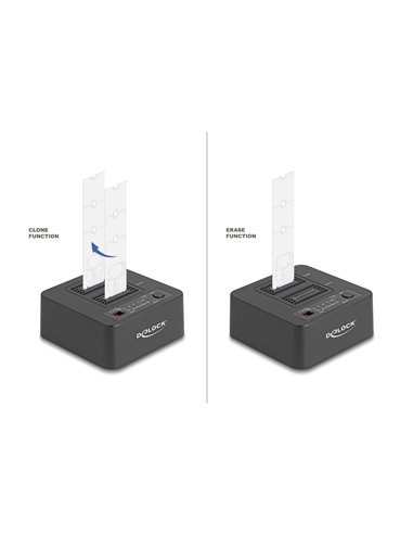DELOCK docking station για M.2 NVMe SSD 64300, 2 θέσεων, 20Gbps, clone/erase function, μαύρο