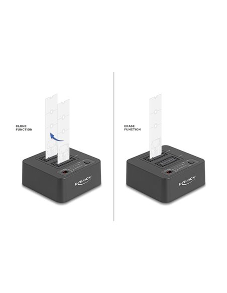 DELOCK docking station για M.2 NVMe SSD 64300, 2 θέσεων, 20Gbps, clone/erase function, μαύρο