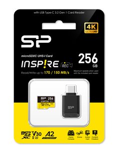 SILICON POWER κάρτα μνήμης microSDXC Inspire με card reader, 256GB, UHS-I U3 A1 V30