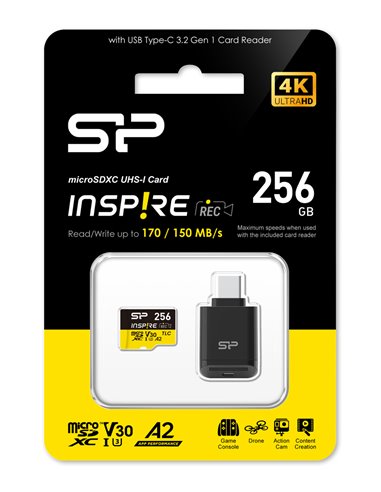 SILICON POWER κάρτα μνήμης microSDXC Inspire με card reader, 256GB, UHS-I U3 A1 V30
