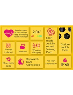 INTIME smartwatch A10 Pro με 2x λουράκια, heart rate, 2.04" AMOLED, IP65, μαύρο