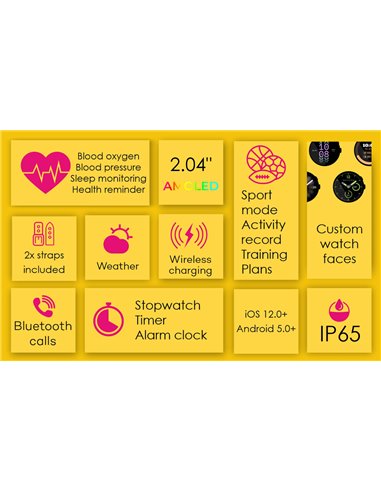 INTIME smartwatch A10 Pro με 2x λουράκια, heart rate, 2.04" AMOLED, IP65, μαύρο