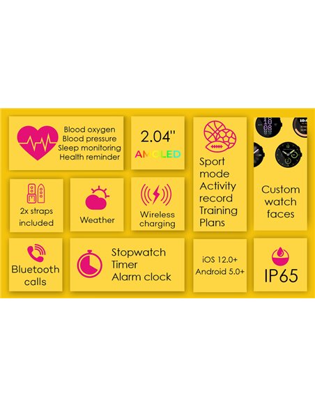 INTIME smartwatch A10 Pro με 2x λουράκια, heart rate, 2.04" AMOLED, IP65, μαύρο