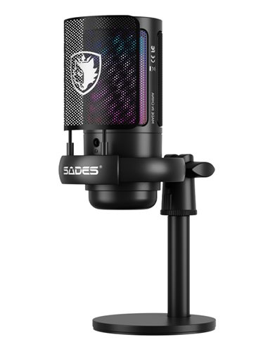 SADES gaming μικρόφωνο TYTO με βάση γραφείου & επιτραπέζια, pop φίλτρο, καρδιοειδές, USB, μαύρο
