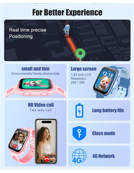 INTIME GPS smartwatch για παιδιά IT-074, 1.83", κάμερα, 4G, IPX5, μαύρο