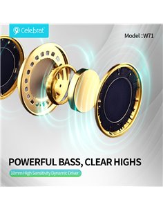 CELEBRAT earphones με θήκη φόρτισης W71, True Wireless, 10mm, 30/200mAh, μαύρα
