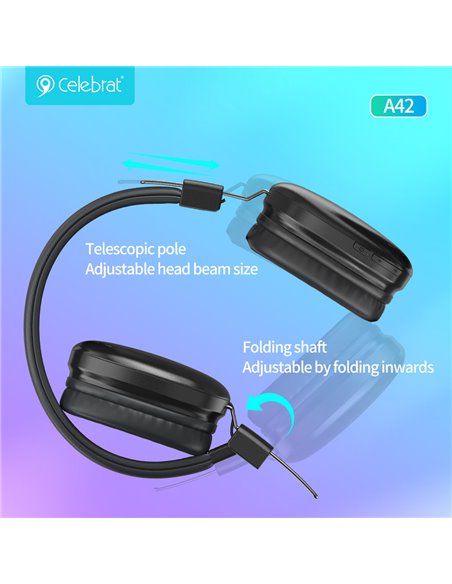 CELEBRAT headphones A42, ασύρματα & ενσύρματα, 40mm, 300mAh, μαύρα