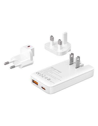 POWERTECH φορτιστής τοίχου PT-1532, EU/UK/CN βύσμα, USB/USB-C, 65W, GaN, λευκός