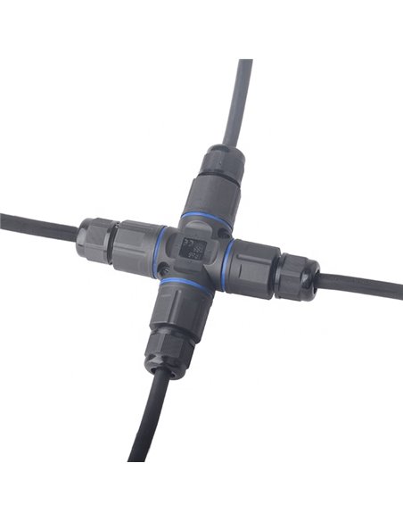 POWERTECH αδιάβροχος σύνδεσμος καλωδίων τροφοδοσίας TOOL-0114, τύπου σταυρός, 3pin, IP68, μαύρος