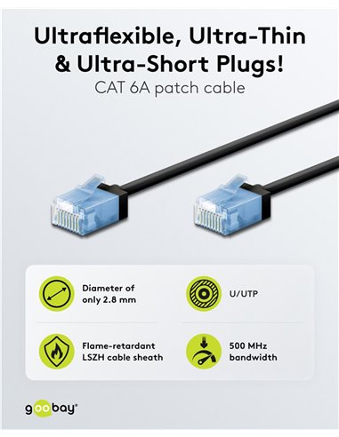 GOOBAY καλώδιο δικτύου 74241, CAT 6A U/UTP, ultra slim, copper, 500MHz, 10m, μαύρο