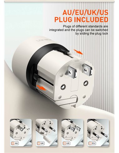 LDNIO φορτιστής τοίχου Q2319 με καλώδιο Lightning, EU/UK/US/AU βύσμα, USB/USB-C, 30W, γκρι