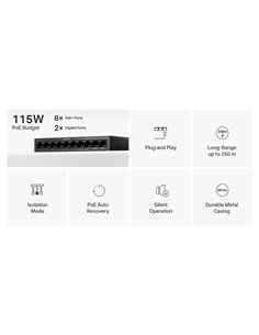 MERCUSYS Desktop Switch MS110CMP, 8x 10/100Mbps PoE+, 2x Gigabit, Ver. 1.0
