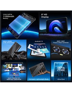 OUKITEL tablet RT3 Plus, 8", 4/128GB, 4G, 11000mAh, IP68/IP69K, μαύρο
