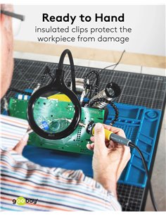 GOOBAY βάση στήριξης πλακέτας 76558 με μεγεθυντικό φακό & θέση για κολλητήρι, 4x βραχίονες, μαύρη