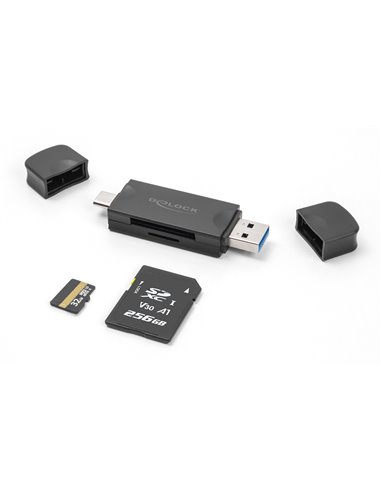 DELOCK card reader 91020 για SD & micro SD, USB/USB-C σύνδεση, 5Gbps, μαύρο