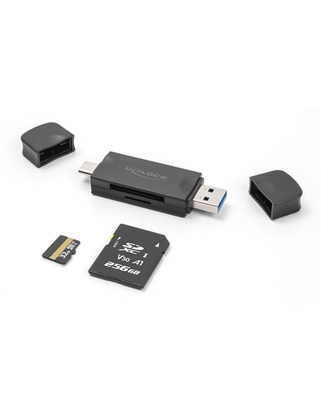DELOCK card reader 91020 για SD & micro SD, USB/USB-C σύνδεση, 5Gbps, μαύρο