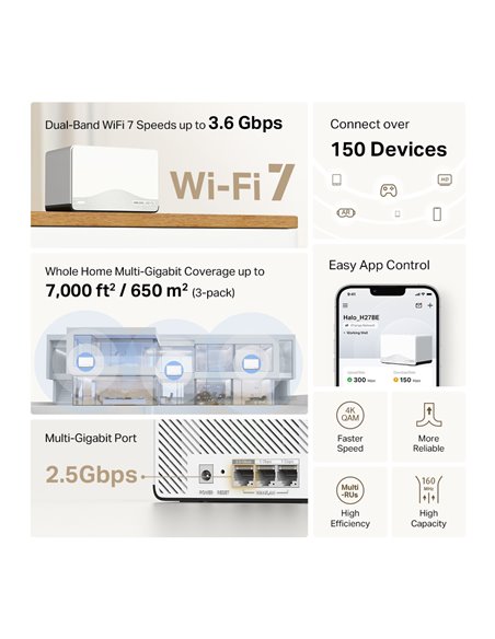 MERCUSYS Whole Home Mesh Wi-Fi 7 System Halo H27BE, 3.6Gbps Dual Band, 3τμχ, V.1.0