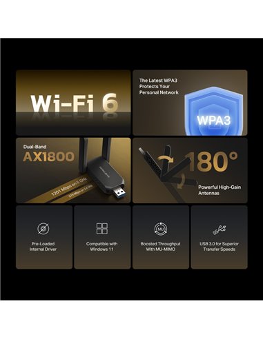 MERCUSYS ασύρματος USB αντάπτορας δικτύου MA72XH, AX1800, Dual Band, V.1.0