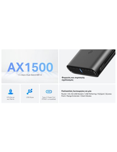 TP-LINK Travel Router TL-WR1502X, AX1500 Wi-Fi 6, Dual Band