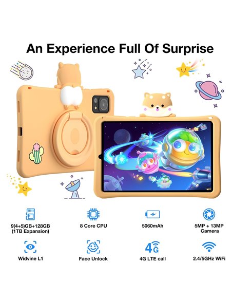 DOOGEE tablet T20 Mini Kids, 8.4", 4/128GB, 4G, Android 13, 5060mAh, κίτρινο