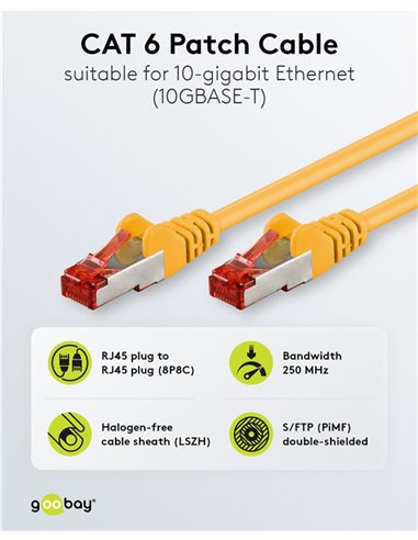 GOOBAY καλώδιο δικτύου 92453, CAT 6 S/FTP, copper, 250MHz, 0.15m, κίτρινο