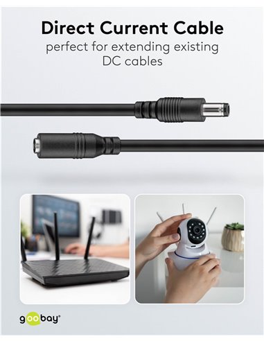 GOOBAY καλώδιο προέκτασης τροφοδοσίας 71401, 5.5x2.5mm, 3m, μαύρο