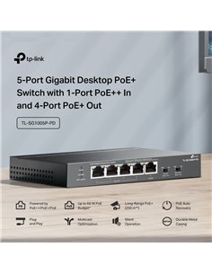 TP-LINK desktop switch TL-SG1005P-PD, 5x Gigabit θύρες, PoE+, UN/1.0