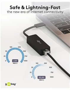 GOOBAY αντάπτορας δικτύου 76579, USB-C, 1000Mbps Ethernet, μαύρος