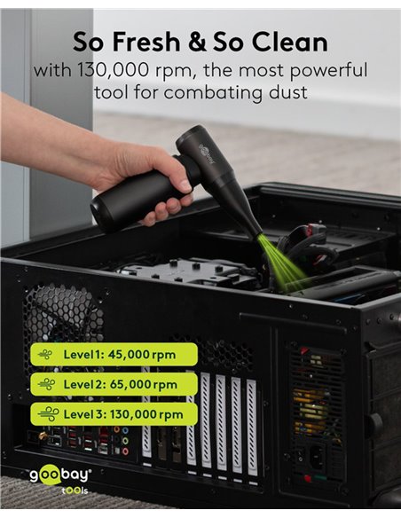 GOOBAY ηλεκτρικό air duster 77831 με φακό, 180W, 6000mAh, μαύρο