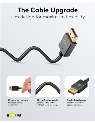 GOOBAY καλώδιο DisplayPort 77442, 8K/120Hz, 40 Gbps, 1m, μαύρο