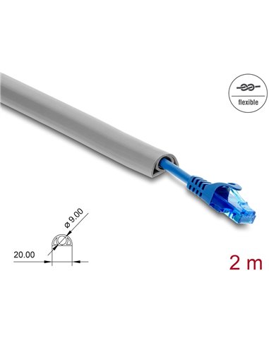 DELOCK κανάλι καλωδίων 20765 με αυτοκόλλητο, εύκαμπτο PVC, 20x10mm, 2m, γκρι