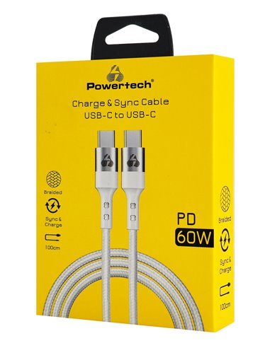 POWERTECH καλώδιο USB-C σε USB-C PTR-0167, PD 60W, copper, 1m, λευκό