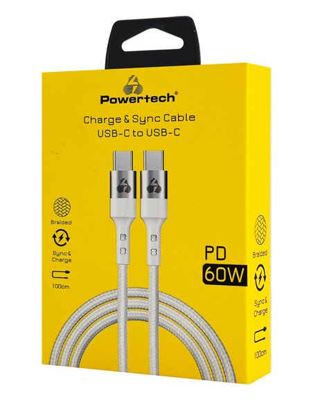 POWERTECH καλώδιο USB-C σε USB-C PTR-0167, PD 60W, copper, 1m, λευκό