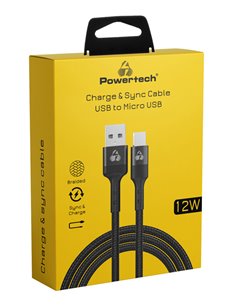 POWERTECH καλώδιο micro USB σε USB PTR-0170, 12W 2.4A, copper, 1.5m, μαύρο