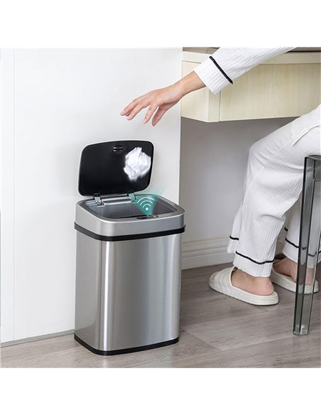 HOME USE κάδος απορριμμάτων HUH-0256 με φωτοκύτταρο, ανοξείδωτο ατσάλι, 15lt, ασημί