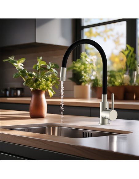 BRUNO μπαταρία πάγκου κουζίνας BRN-0263, αναμεικτική, μαύρη/ασημί