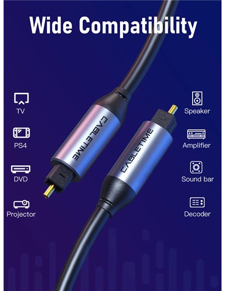 CABLETIME καλώδιο ήχου Toslink CT-AV380-P04GN, gold plated, 5mm, 3m, μαύρο