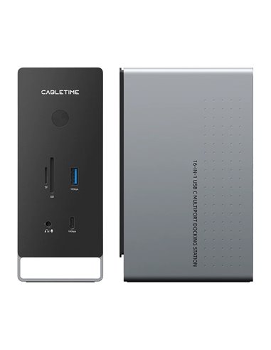 CABLETIME docking station CT-DK181-AG, 16 θυρών, USB-C σύνδεση, 100W PD, 1000Mbps, MST, γκρι