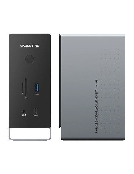 CABLETIME docking station CT-DK181-AG, 16 θυρών, USB-C σύνδεση, 100W PD, 1000Mbps, MST, γκρι