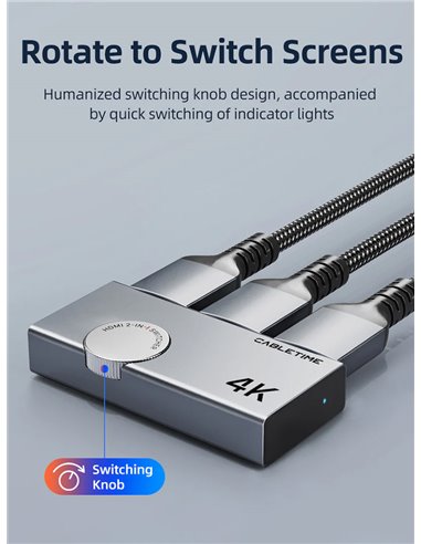 CABLETIME HDMI switch CT-HS4K2-AG, 2 σε 1, 4K/60Hz, bi-directional, γκρι