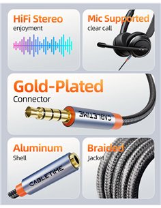 CABLETIME καλώδιο προέκτασης ήχου 3.5mm CT-AE35M, gold plated, 2m, μαύρο