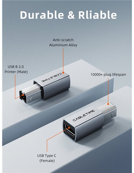 CABLETIME αντάπτορας USB-C σε USB Type B CT-CFBM2-AG, 480Mbps, γκρι